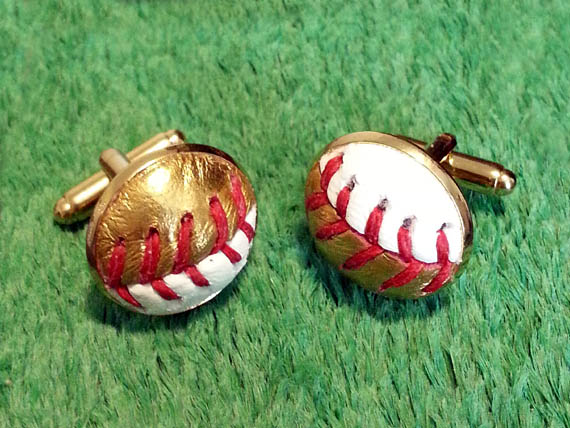 Gold Baseball Cufflinks - Cuff Links Made From a Real Gold Baseball
