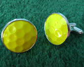 Yellow Golf Ball Cufflinks - Handmade Cuff Links From a Real Yellow Golf Ball