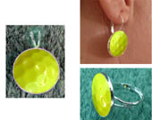 Yellow Golf Ball Necklace Pendant, Earrings, and Ring Set